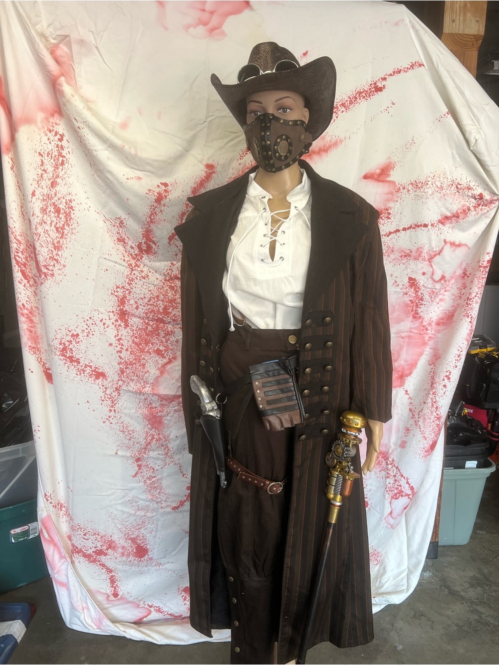 Brown Steampunk Pirate Coat Costume with Mask